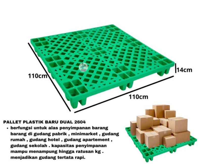 JUAL PALLET PLASTIK BARU GREEN LEAF 2604 UKURAN 110x110x14 CM: Solusi Pallet Plastik Heavy Duty untuk Industri Modern