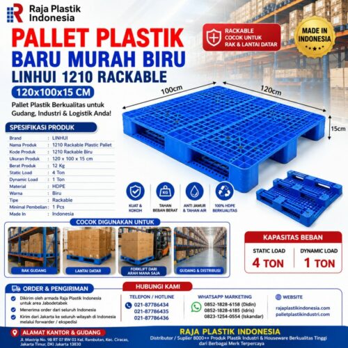 PALLET PLASTIK BARU MURAH BIRU LINHUI 1210 RACKABLE 120x100x15 CM | PALLETPLASTIKINDUSTRI.COM