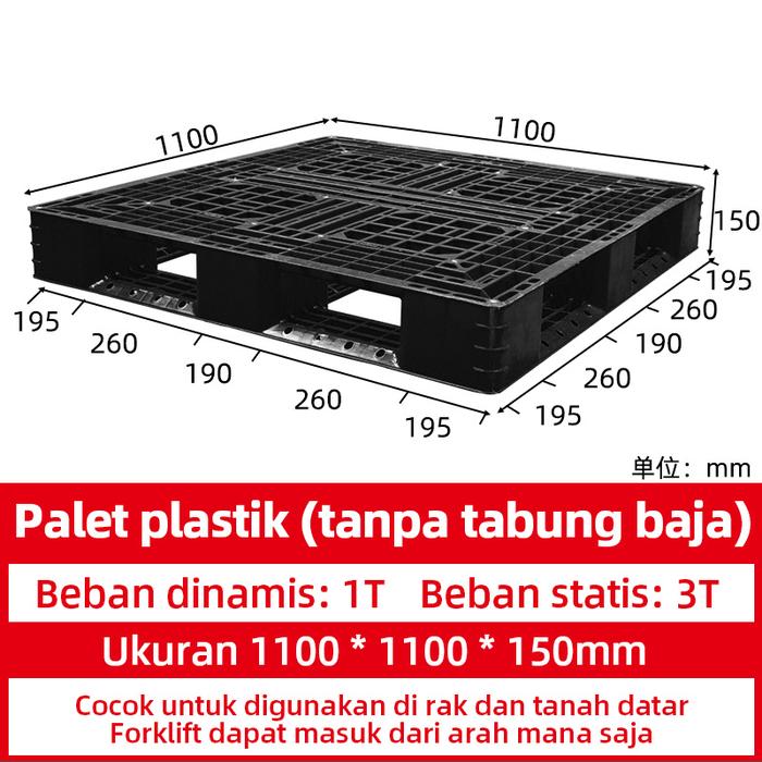 PALLET PLASTIK BARU MURAH LINHUI 1111 HITAM STACKABLE 100x100x15 CM | PALLETPLASTIKINDUSTRI.COM