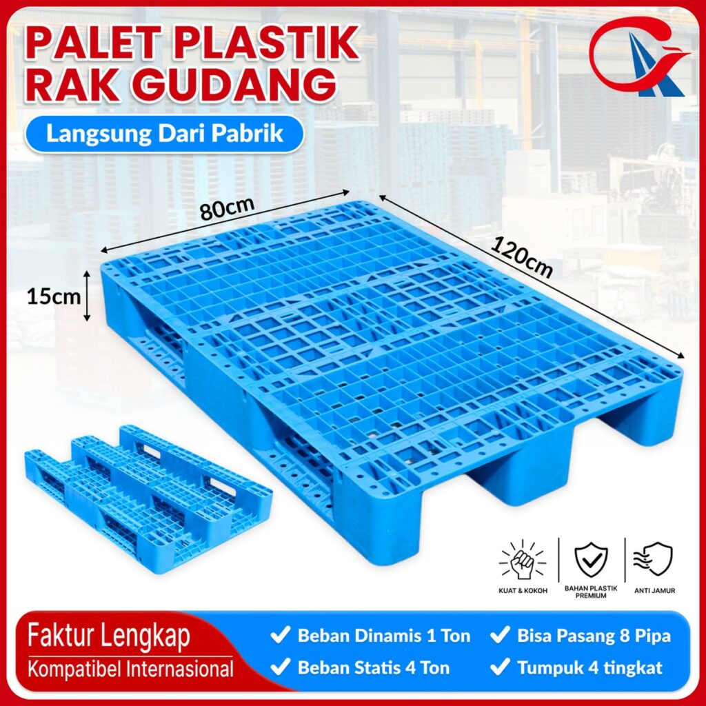 Jual PALLET PLASTIK BARU MURAH WARNA BIRU LINHUI 1208 RACKABLE Ukuran 120x80x15 CM untuk Kebutuhan Gudang dan Industri