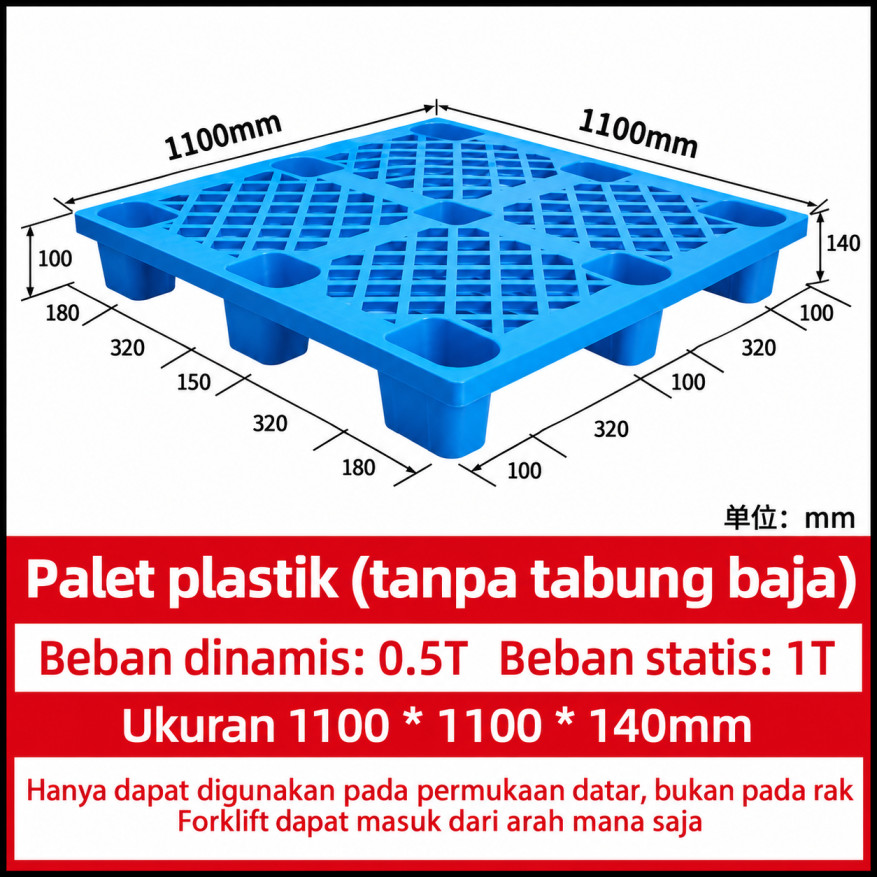 PALLET PLASTIK BARU WARNA BIRU LINHUI 1111 NESTABLE 110x110x14 CM | PALLETPLASTIKINDUSTRI.COM