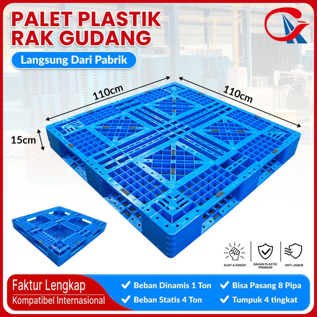 PALLET PLASTIK BARU WARNA BIRU LINHUI 1111 STACKABLE 110x110x15 CM | PALLETPLASTIKINDUSTRI.COM
