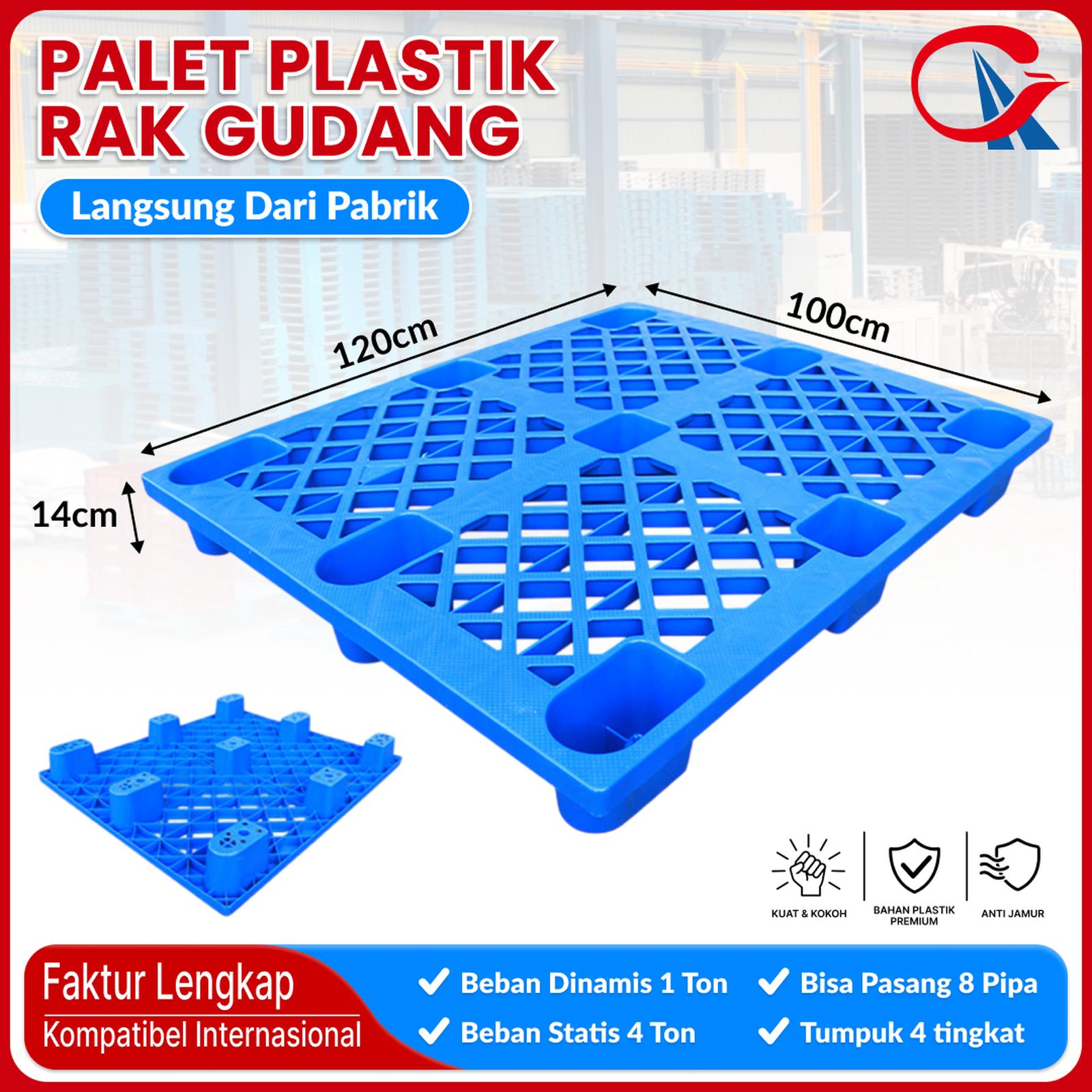 PALLET PLASTIK BARU WARNA BIRU LINHUI 1210 NESTABLE 120x100x14 CM | PALLETPLASTIKINDUSTRI.COM