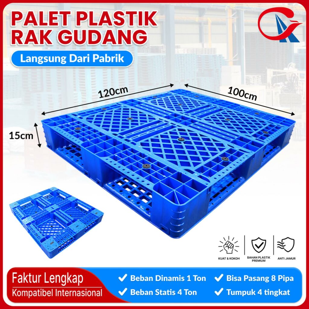 PALLET PLASTIK BARU WARNA BIRU LINHUI 1210 STACKABLE 120x100x15 CM | PALLETPLASTIKINDUSTRI.COM