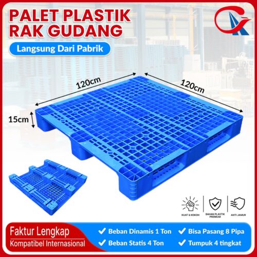 PALLET PLASTIK BARU WARNA BIRU LINHUI 1212 RACKABLE 120x120x15 CM | PALLETPLASTIKINDUSTRI.COM