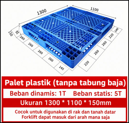 PALLET PLASTIK BARU WARNA BIRU LINHUI 1311 STACKABLE 130x110x15 CM | PALLETPLASTIKINDUSTRI.COM