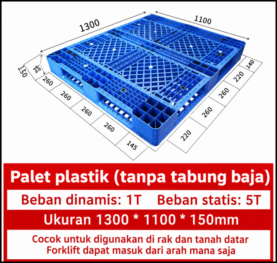PALLET PLASTIK BARU WARNA BIRU LINHUI 1311 STACKABLE 130x110x15 CM | PALLETPLASTIKINDUSTRI.COM